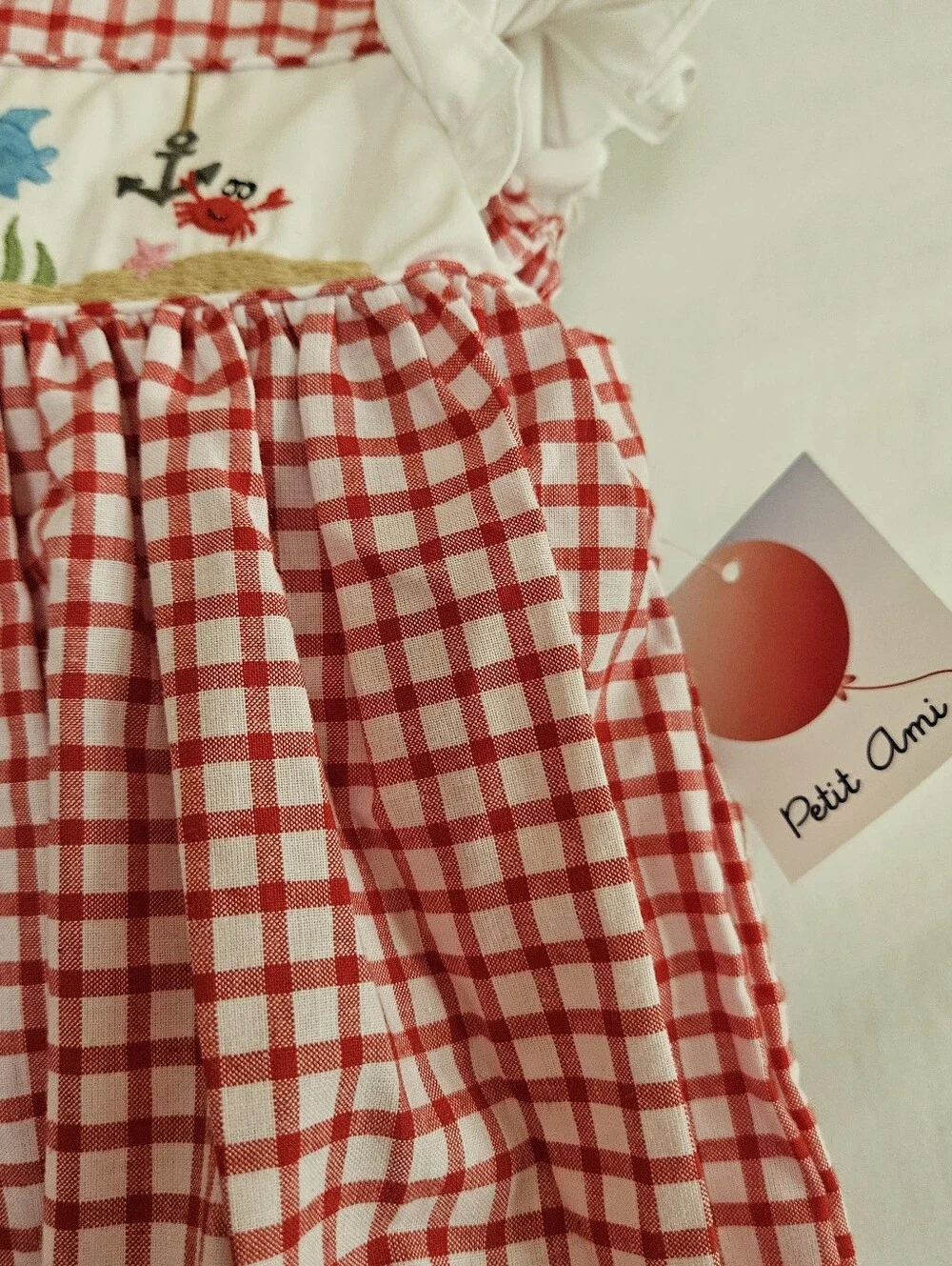 Petit Ami Red Gingham Nautical Smocked Dress Infant Girl 3 Months NWT Beach